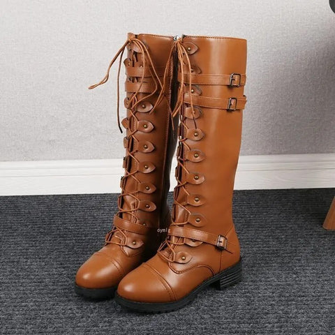 Bottes hautes à lacets rétro pour femme