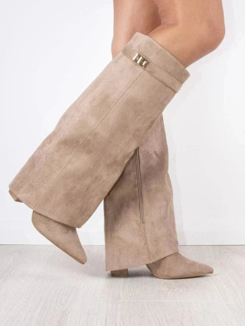 Bottes hautes de luxe à rabat et talon bloc