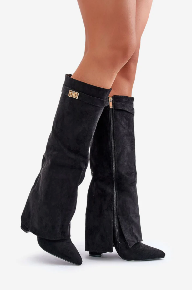 Bottes hautes de luxe à rabat et talon bloc