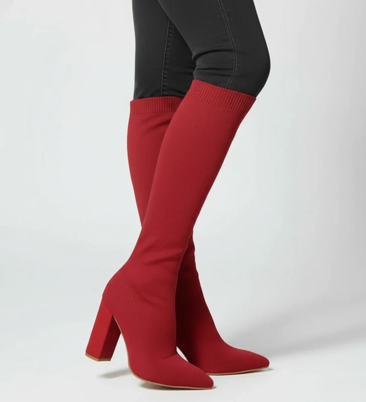 Bottes hautes en maille à talons pour femme