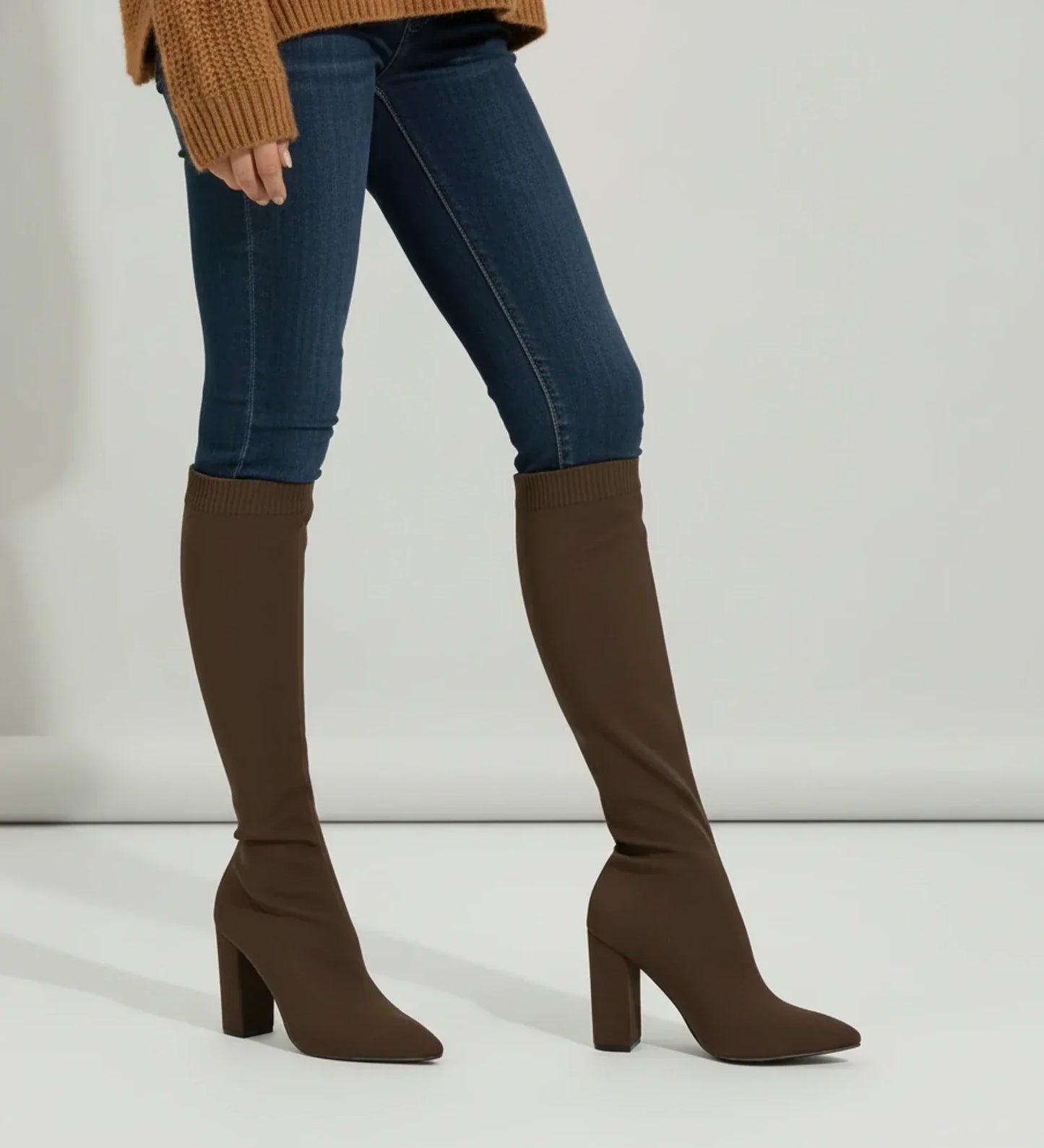 Bottes hautes en maille à talons pour femme