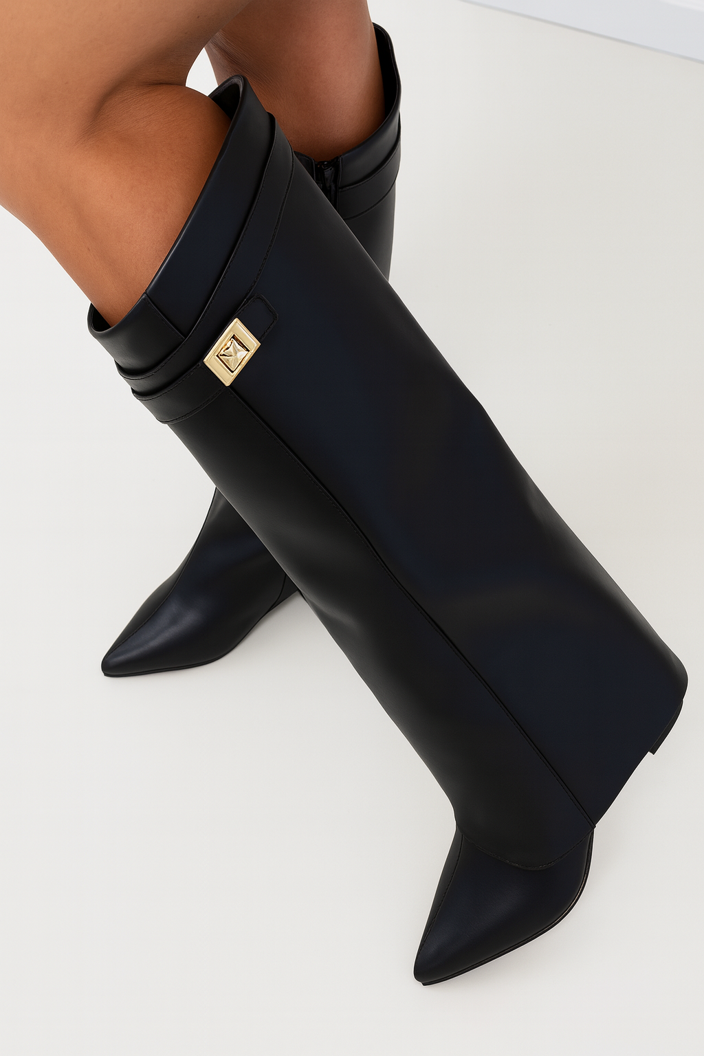 Bottes hautes pour femme en cuir premium à talon bloc
