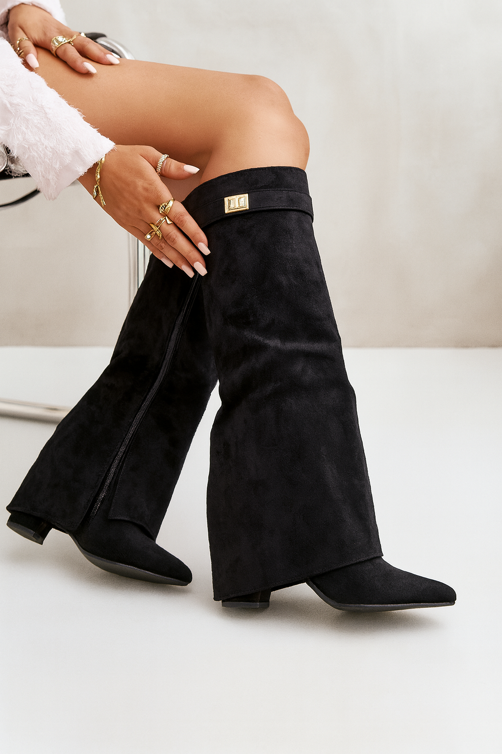 Bottes hautes pour femme en cuir premium à talon bloc
