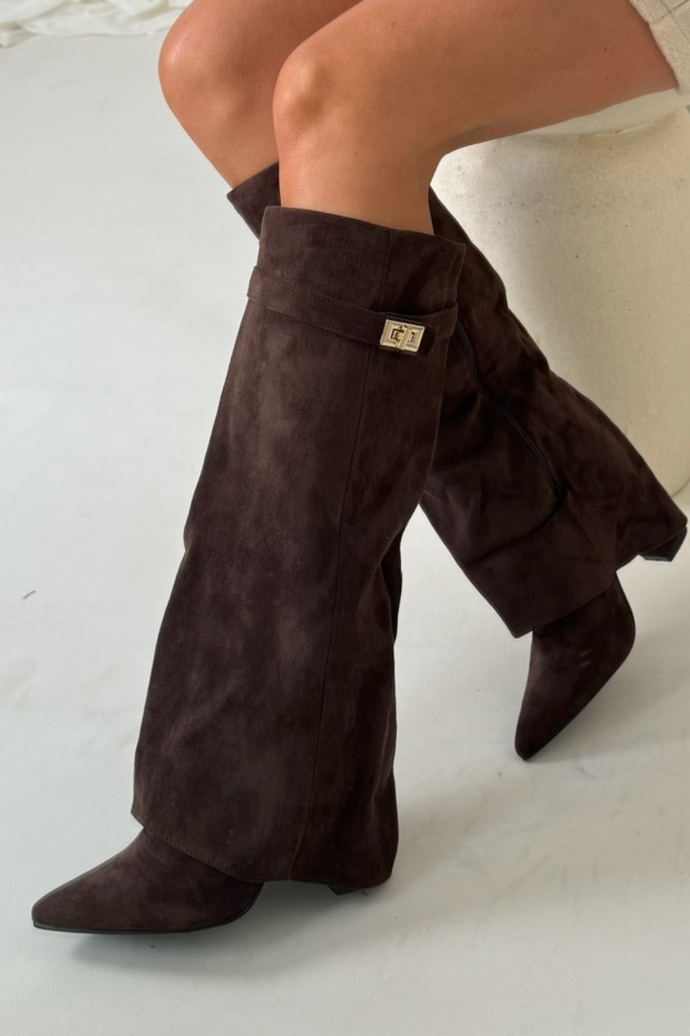 Bottes hautes pour femme en cuir premium à talon bloc
