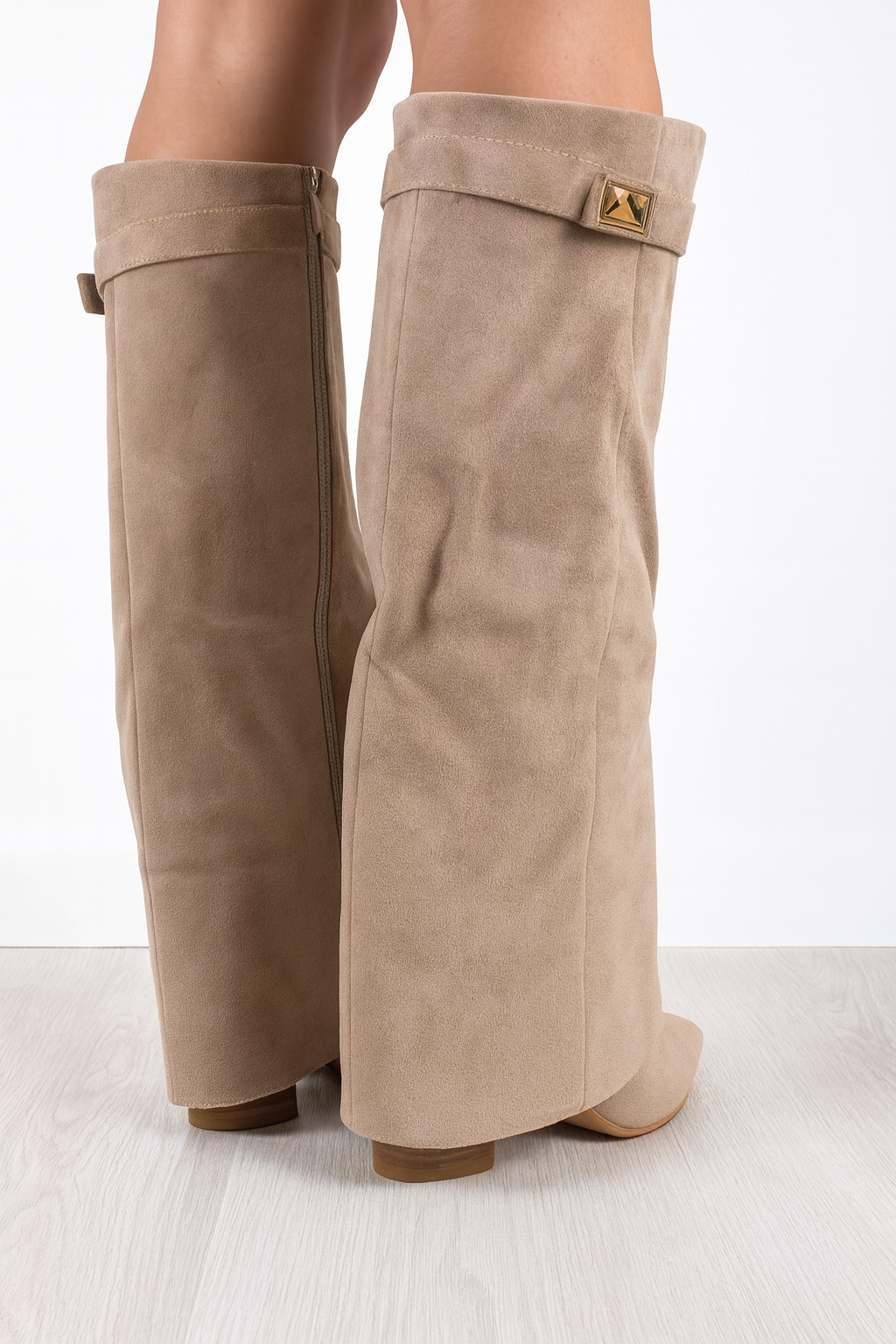 Bottes hautes pour femme en cuir premium à talon bloc
