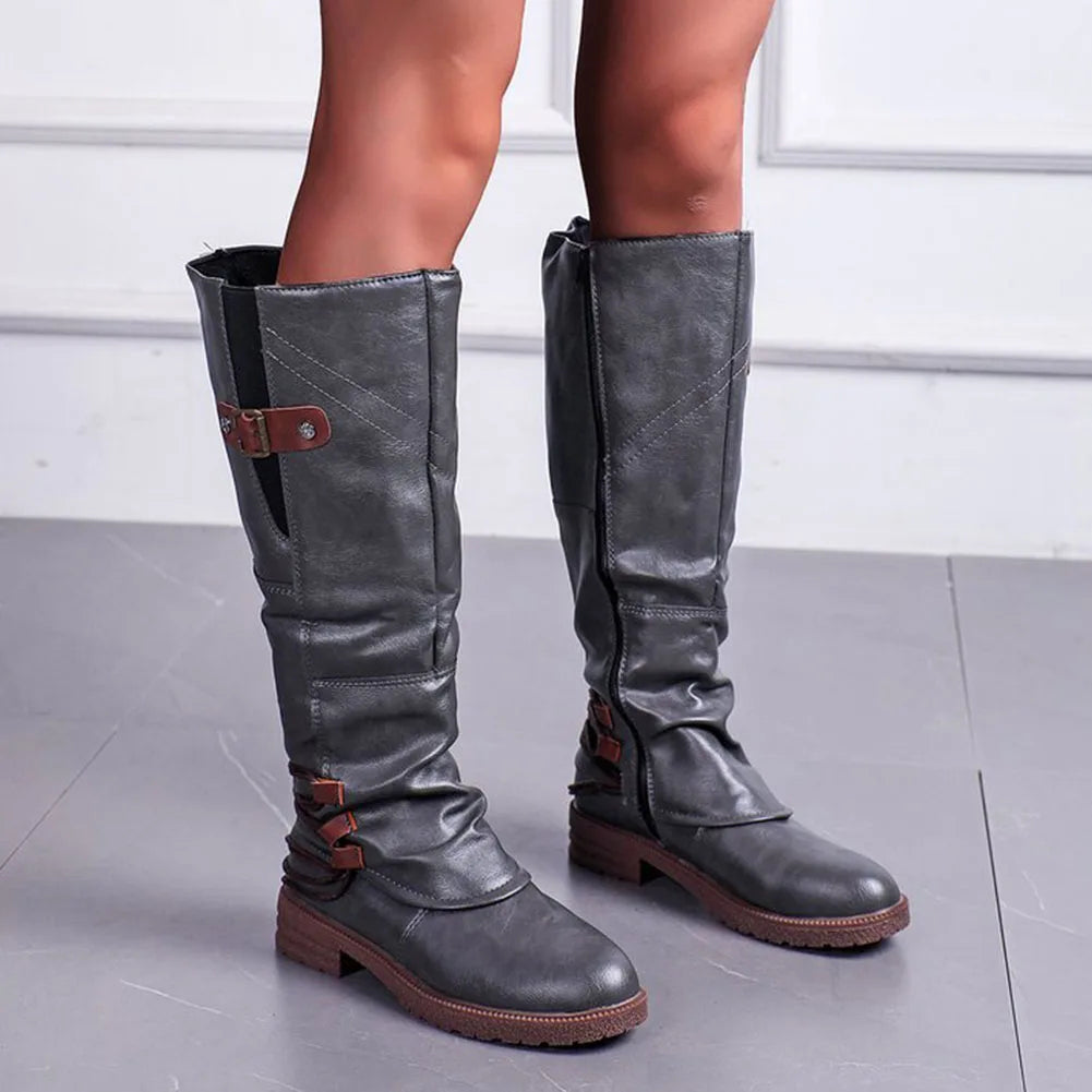 Bottes hautes vintage en cuir à fermeture éclair – Tendances et confortables