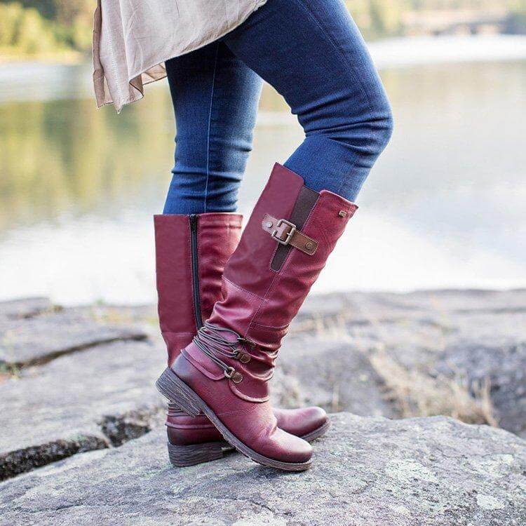 Bottes hautes vintage en cuir à fermeture éclair – Tendances et confortables
