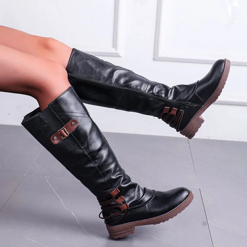 Bottes hautes vintage en cuir à fermeture éclair – Tendances et confortables