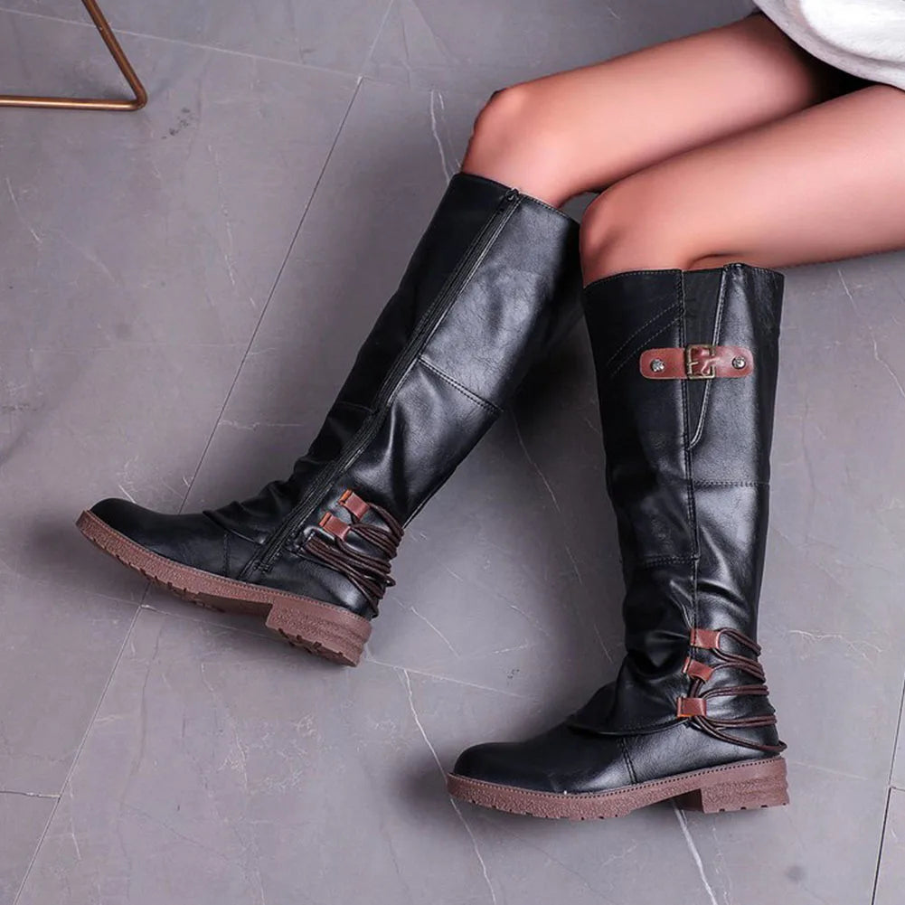 Bottes hautes vintage en cuir à fermeture éclair – Tendances et confortables