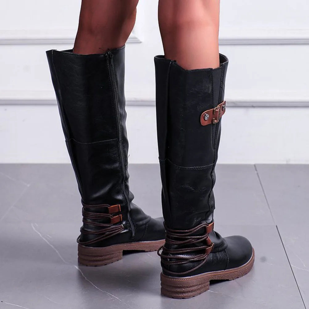 Bottes hautes vintage en cuir à fermeture éclair – Tendances et confortables
