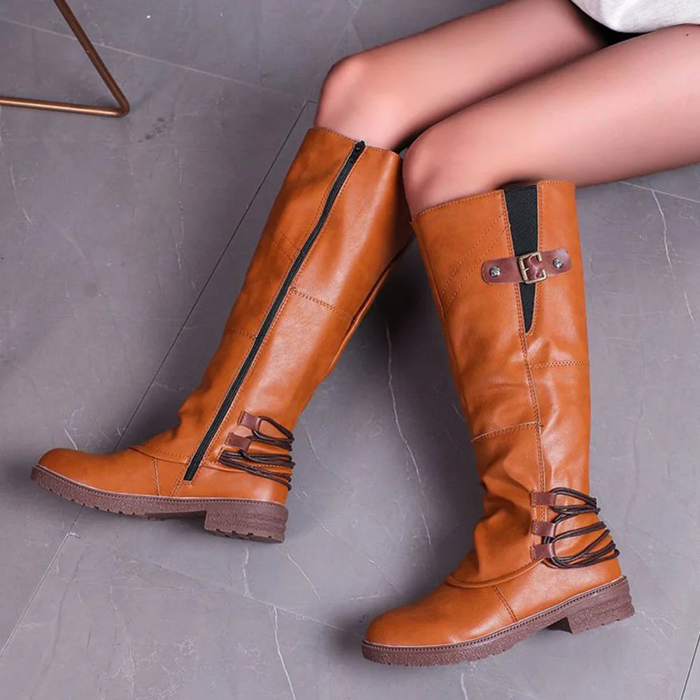 Bottes hautes vintage en cuir à fermeture éclair – Tendances et confortables