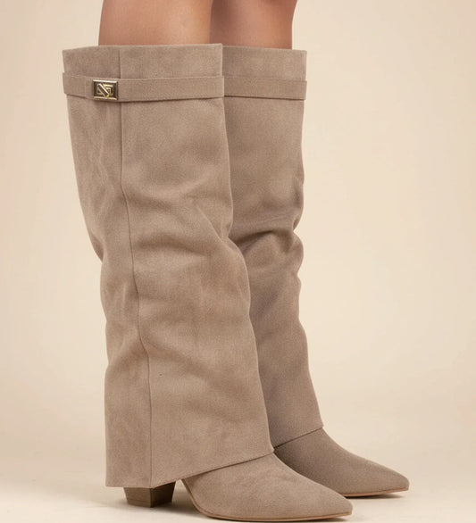 Bottes plissées jusqu'au genou sans fermeture éclair pour femme