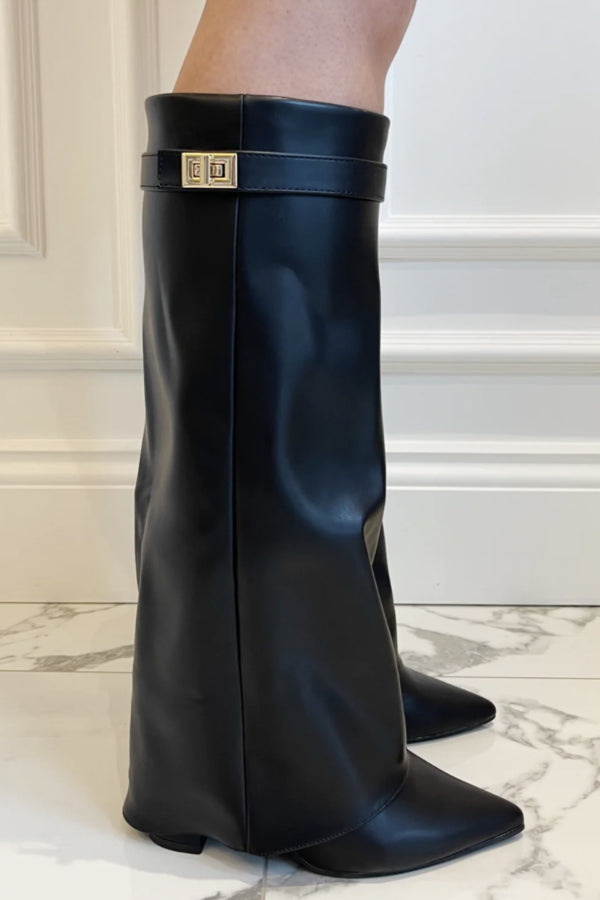 Bottes sous le genou pour femme avec revers et motif texturé