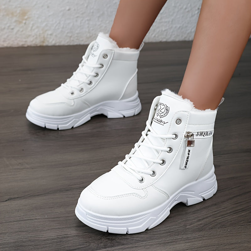 Bottines d'hiver pour femme – bottines de combat avec fermeture éclair latérale, doublure douillette et semelle épaisse