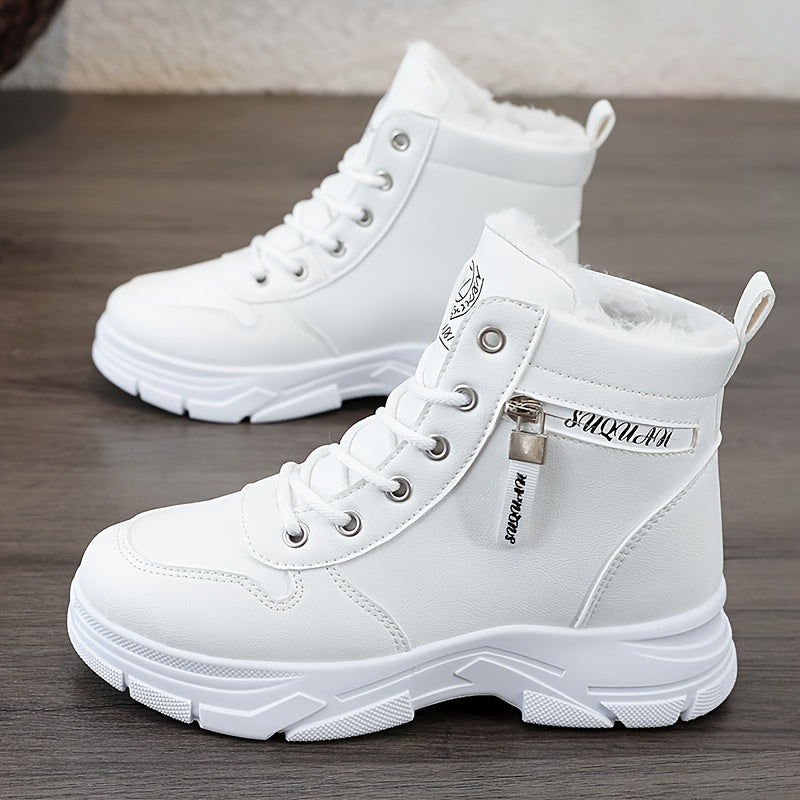 Bottines d'hiver pour femme – bottines de combat avec fermeture éclair latérale, doublure douillette et semelle épaisse