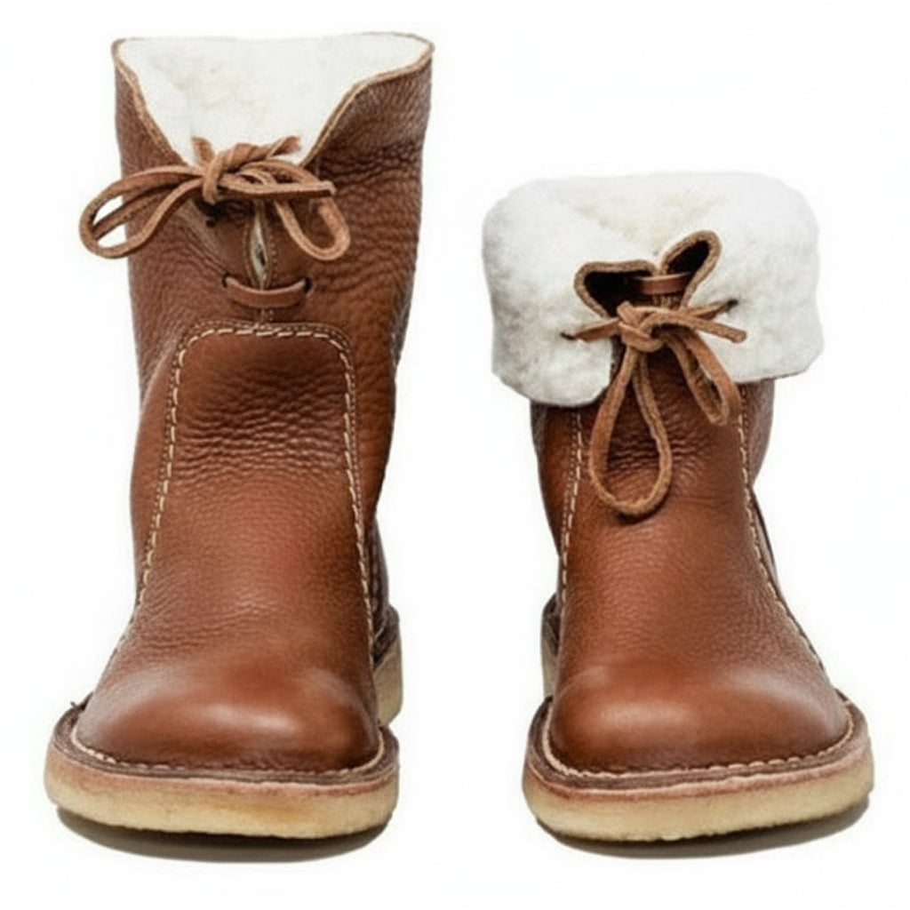 Bottines de randonnée thermiques en cuir véritable doublées de laine