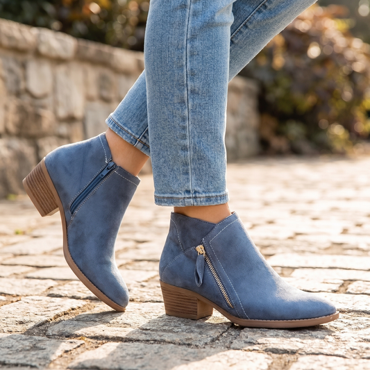 Bottines en daim pour femme à talon carré, soutien de la voûte plantaire et fermeture éclair