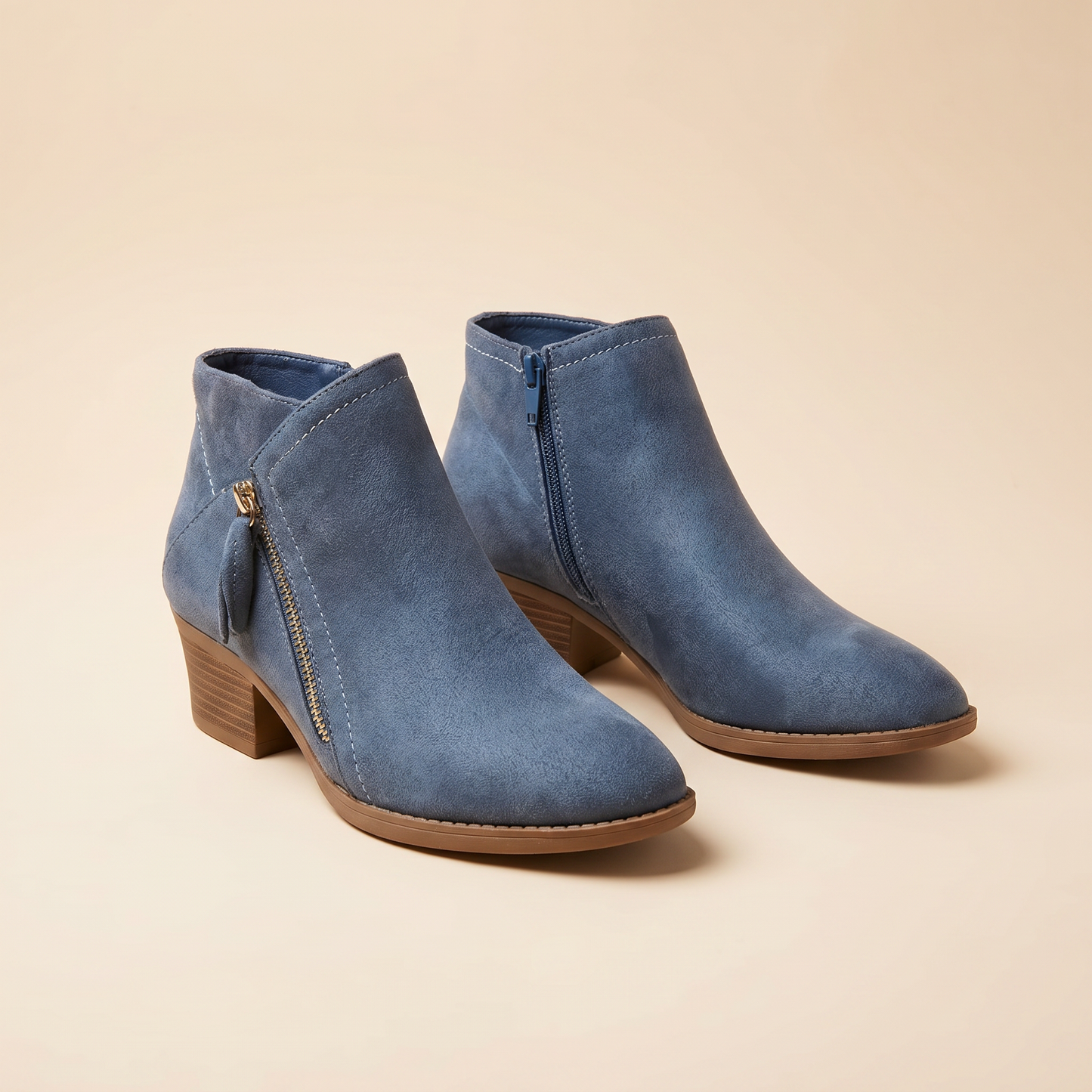 Bottines en daim pour femme à talon carré, soutien de la voûte plantaire et fermeture éclair