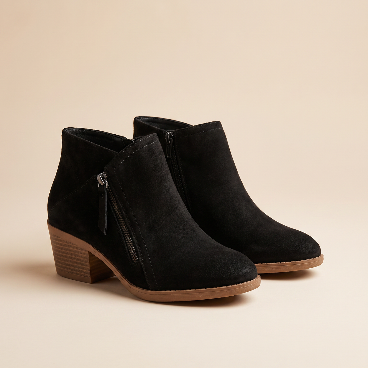 Bottines en daim pour femme à talon carré, soutien de la voûte plantaire et fermeture éclair