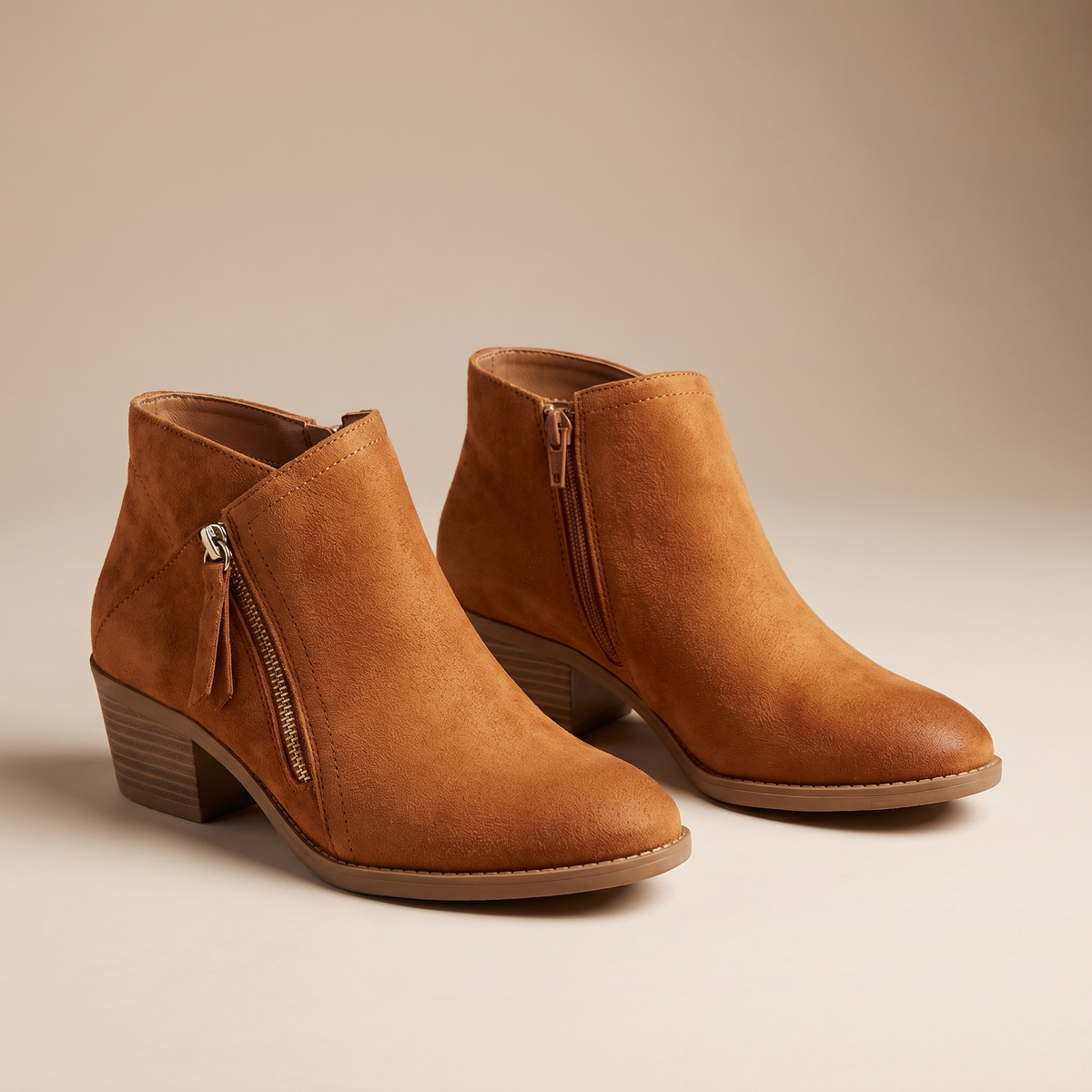 Bottines en daim pour femme à talon carré, soutien de la voûte plantaire et fermeture éclair