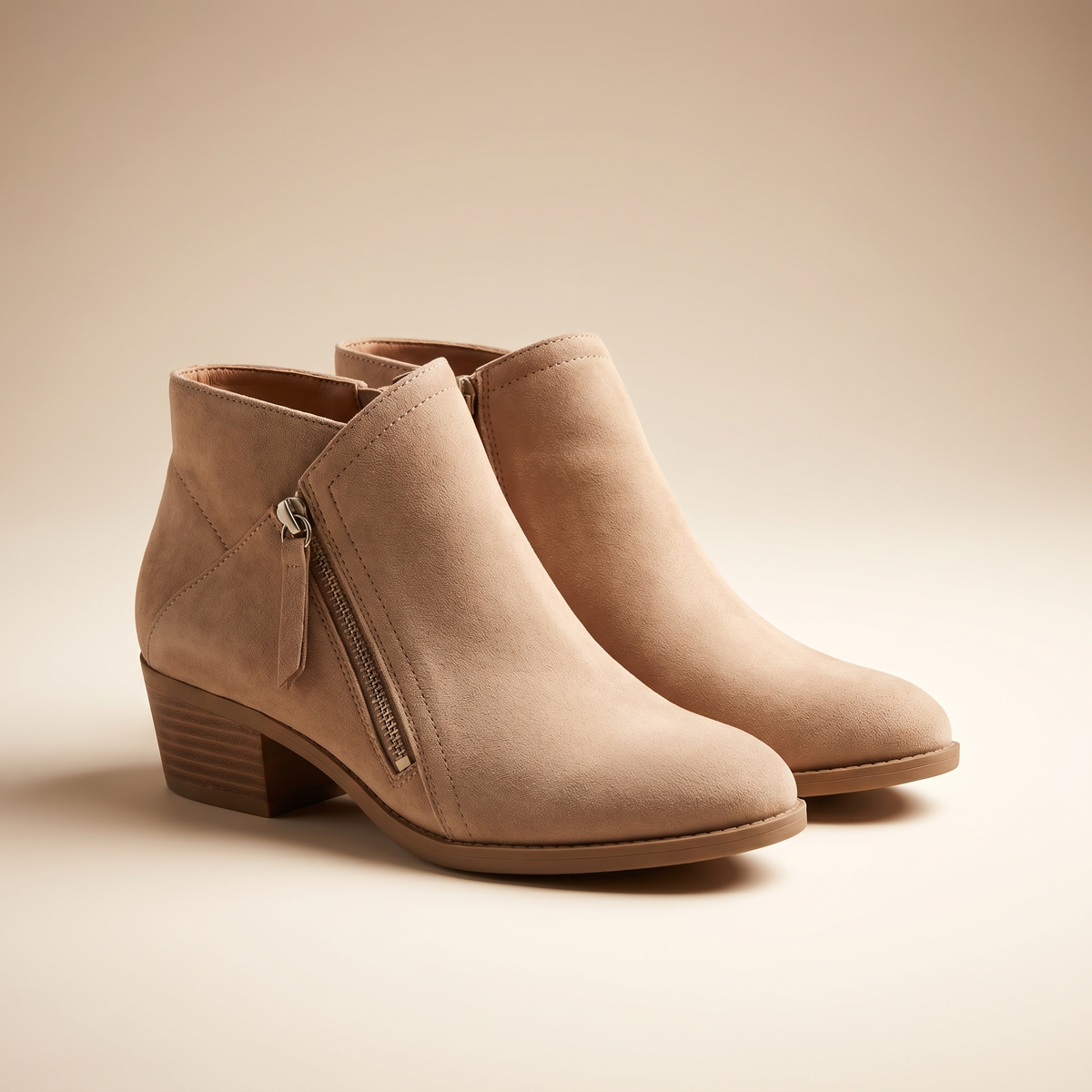 Bottines en daim pour femme à talon carré, soutien de la voûte plantaire et fermeture éclair