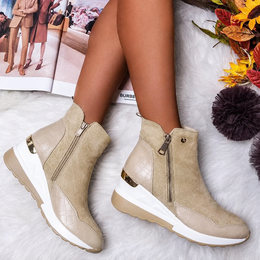 Bottines imperméables à semelle plateforme et fermeture éclair latérale pour femme