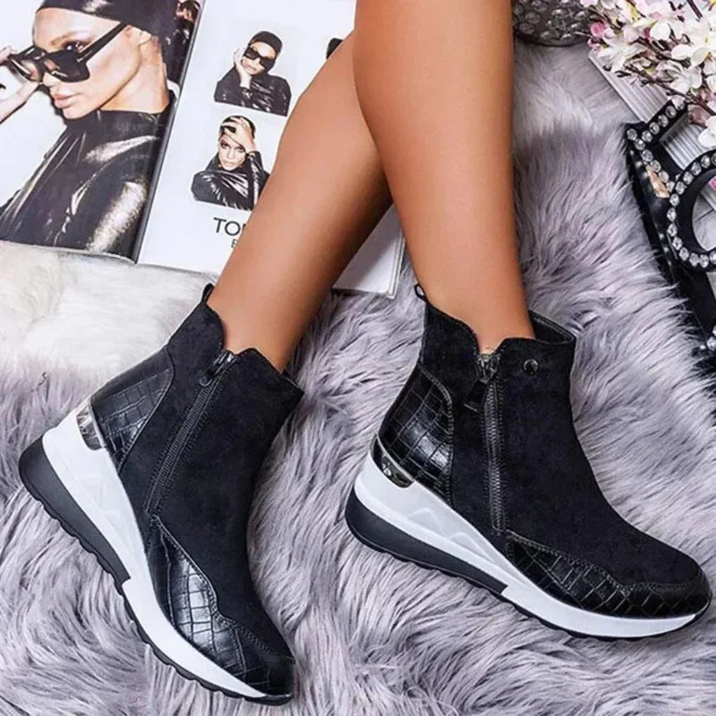 Bottines imperméables à semelle plateforme et fermeture éclair latérale pour femme