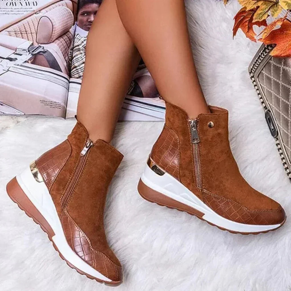 Bottines imperméables à semelle plateforme et fermeture éclair latérale pour femme