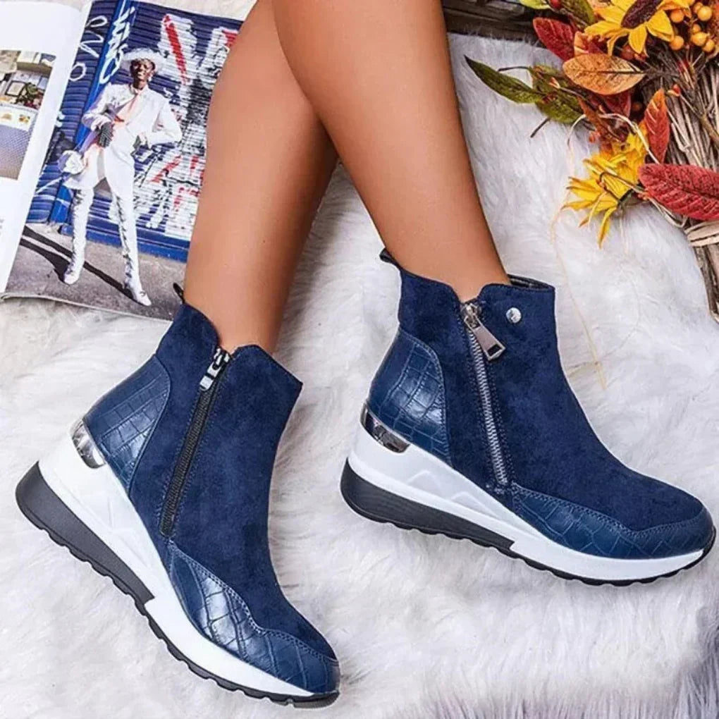 Bottines imperméables à semelle plateforme et fermeture éclair latérale pour femme