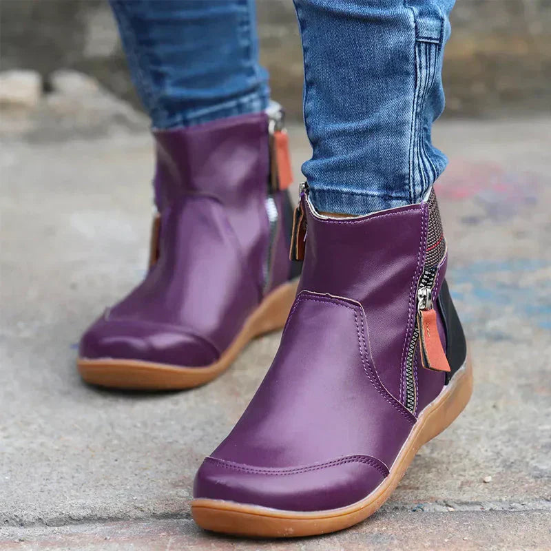 Bottines imperméables pour femme avec fermeture éclair et semelle antidérapante