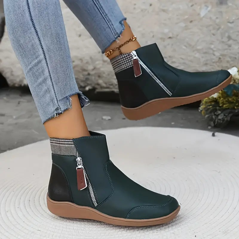 Bottines imperméables pour femme avec fermeture éclair et semelle antidérapante