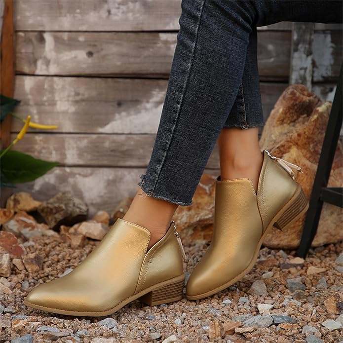 Bottines pour femme à petit talon et découpe en V
