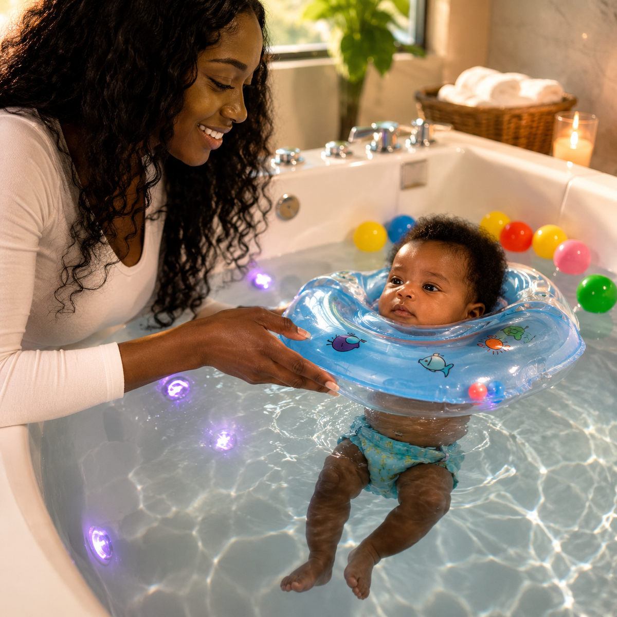 Bouée de cou gonflable pour bébé avec support réglable pour le bain