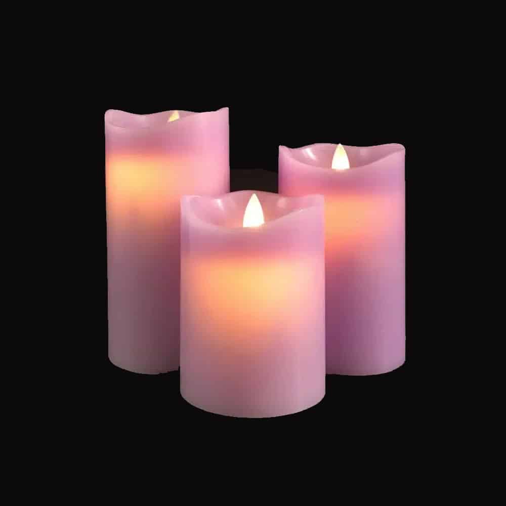 Bougies LED bloc - 3 pcs - 12/15/17 cm - avec flamme 3D - coloris assortis