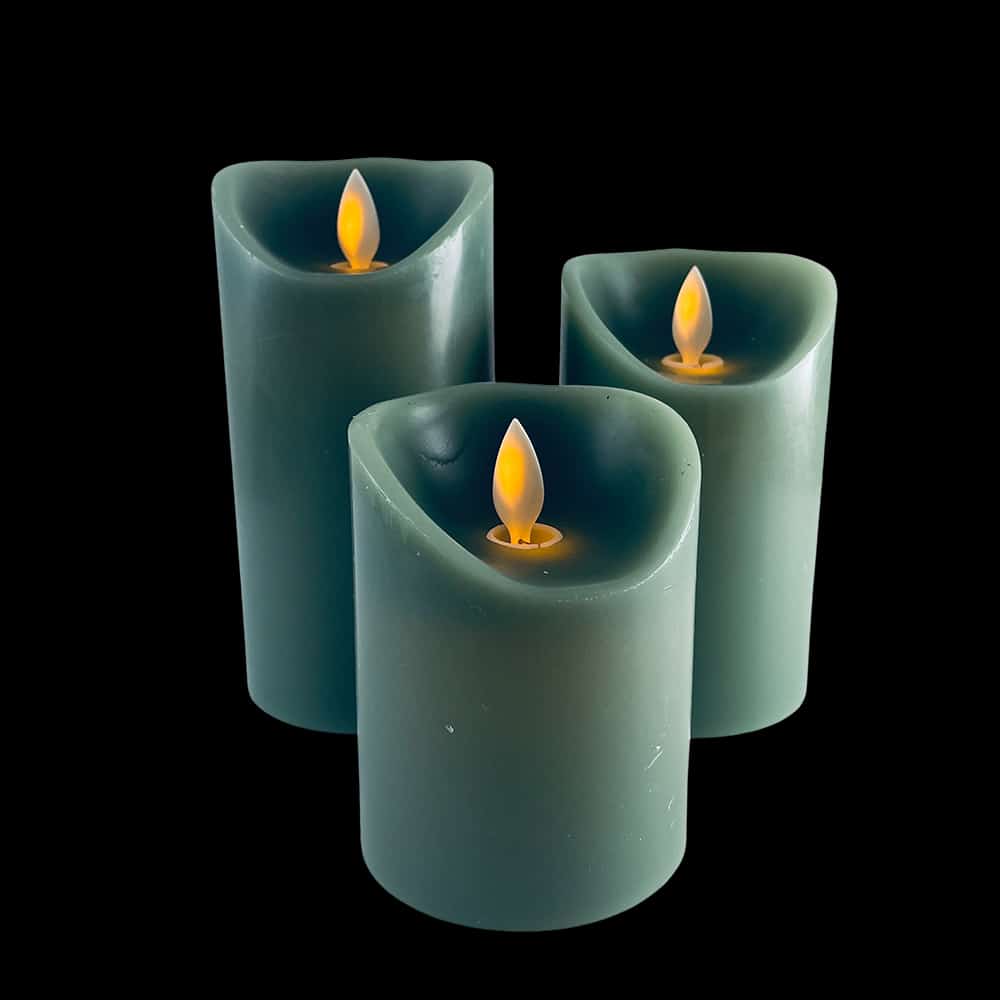 Bougies LED bloc - 3 pcs - 12/15/17 cm - avec flamme 3D - coloris assortis