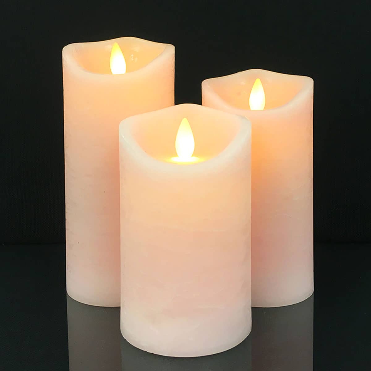 Bougies LED bloc rustique - 3 pièces - 10/12,5/15 cm - flamme 3D - coloris assortis