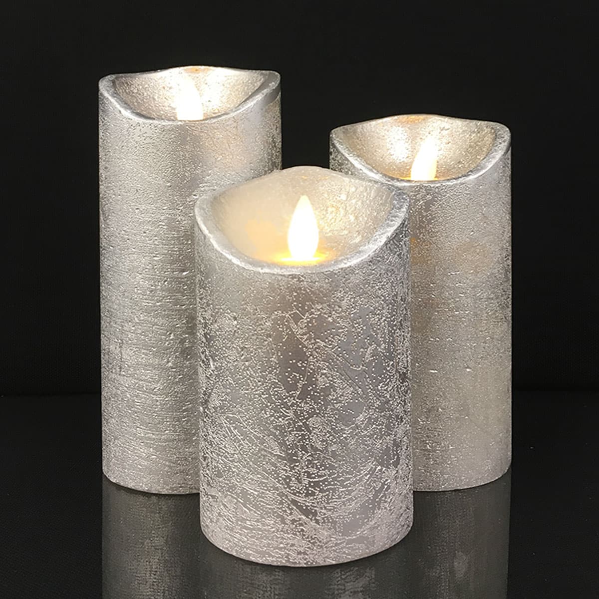 Bougies LED bloc rustique - 3 pièces - 10/12,5/15 cm - flamme 3D - coloris assortis