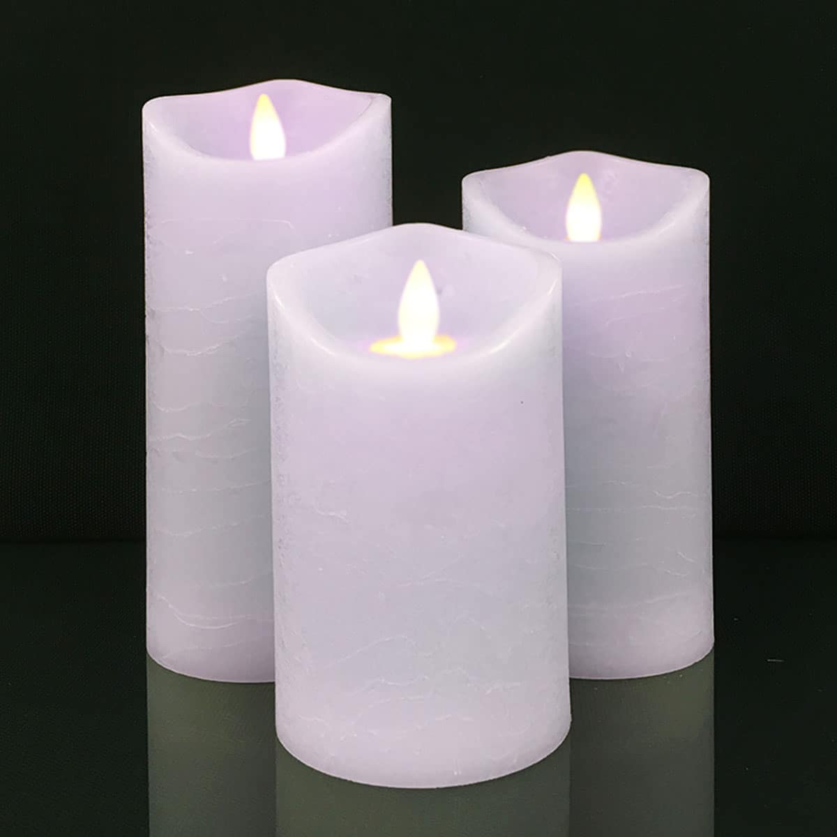 Bougies LED bloc rustique - 3 pièces - 10/12,5/15 cm - flamme 3D - coloris assortis