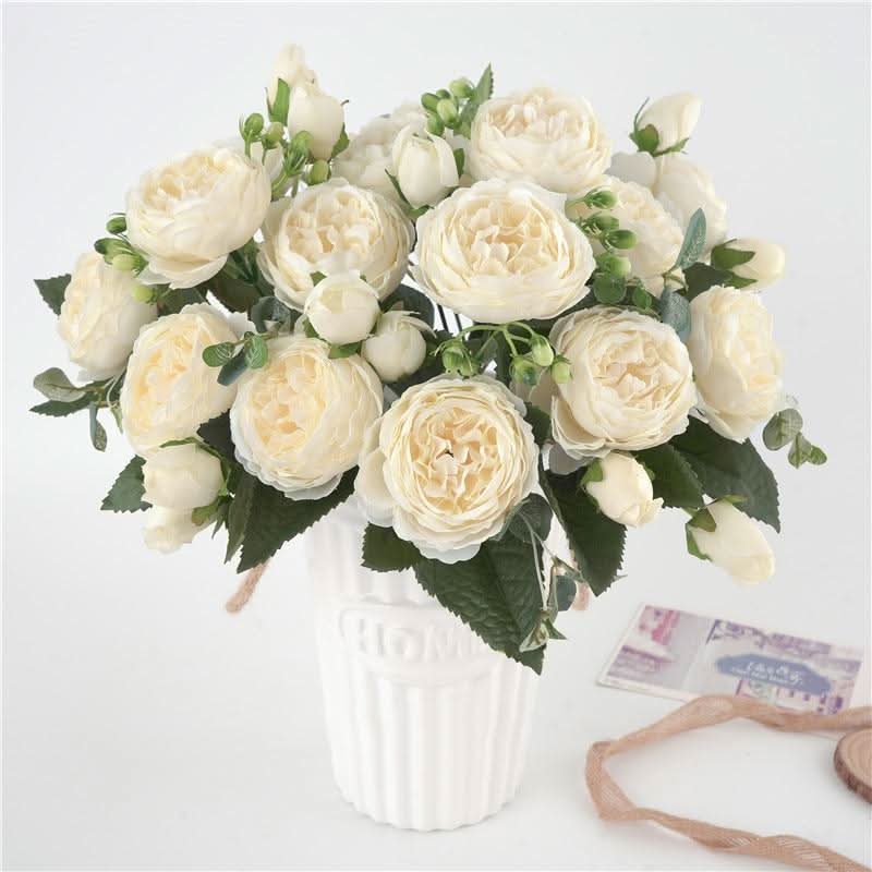 Bouquet de pivoines artificielles avec fleurs et boutons