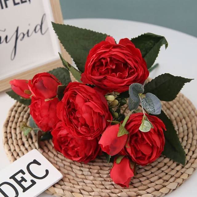 Bouquet de pivoines artificielles avec fleurs et boutons