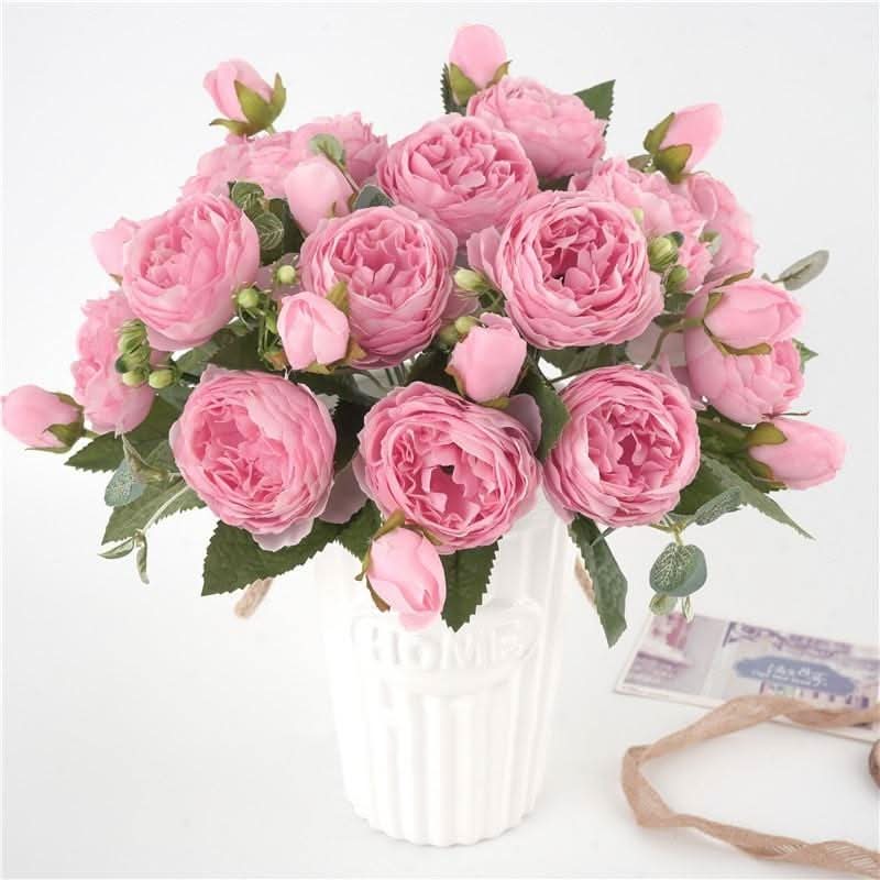 Bouquet de pivoines artificielles avec fleurs et boutons