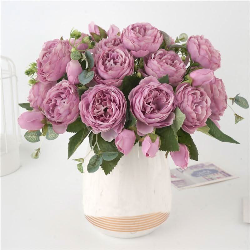 Bouquet de pivoines artificielles avec fleurs et boutons