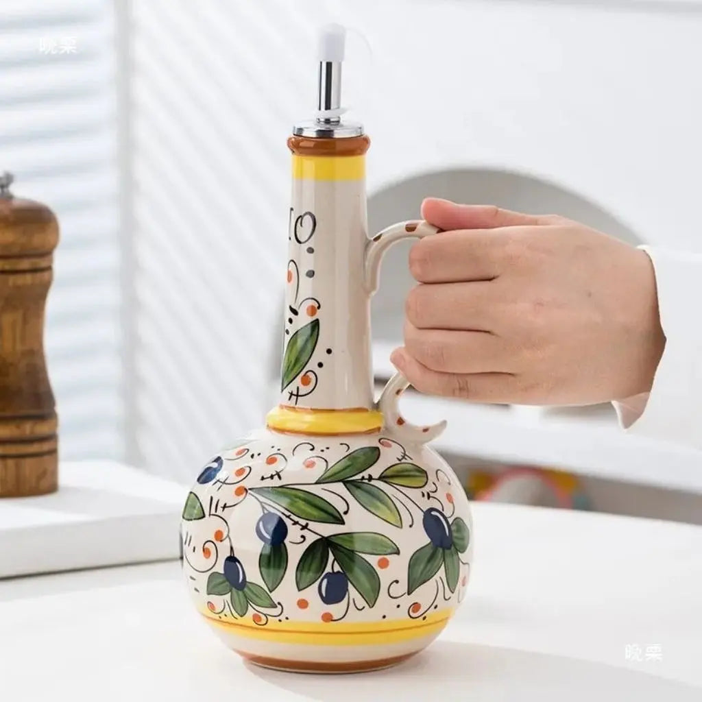Bouteille en céramique toscane pour huile d'olive et vinaigre