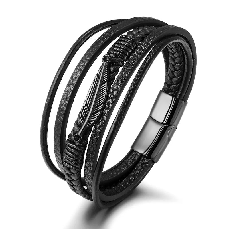 Bracelet avec motif plume et acier