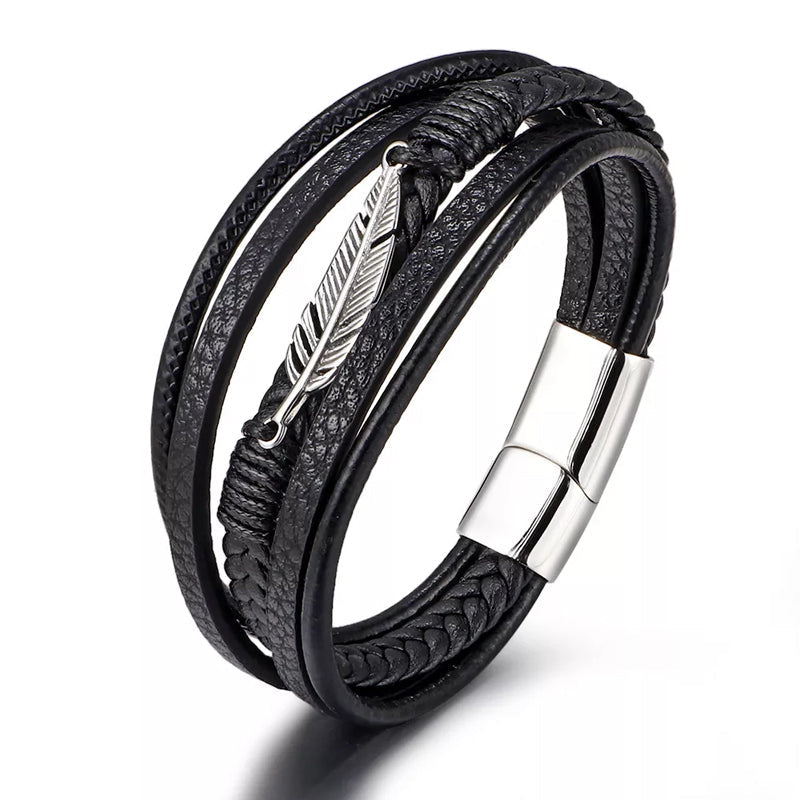 Bracelet avec motif plume et acier