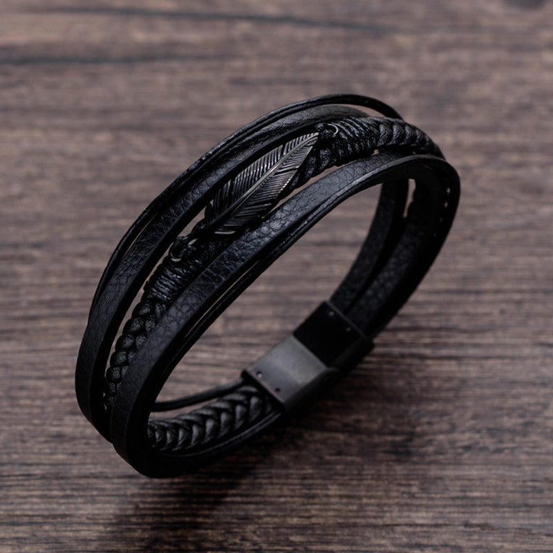 Bracelet avec motif plume et acier