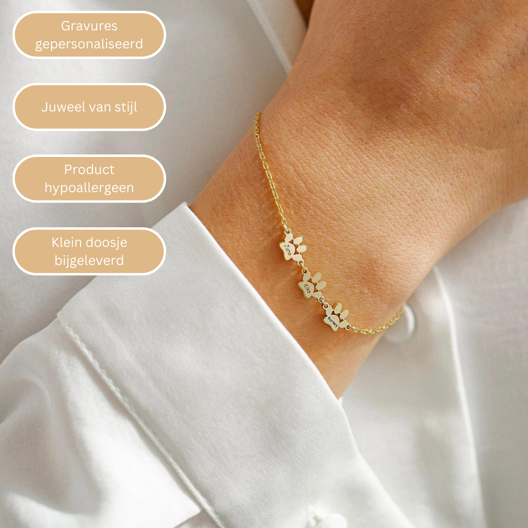 Bracelet chaîne dorée avec pendentifs empreinte et gravure pour animaux de compagnie