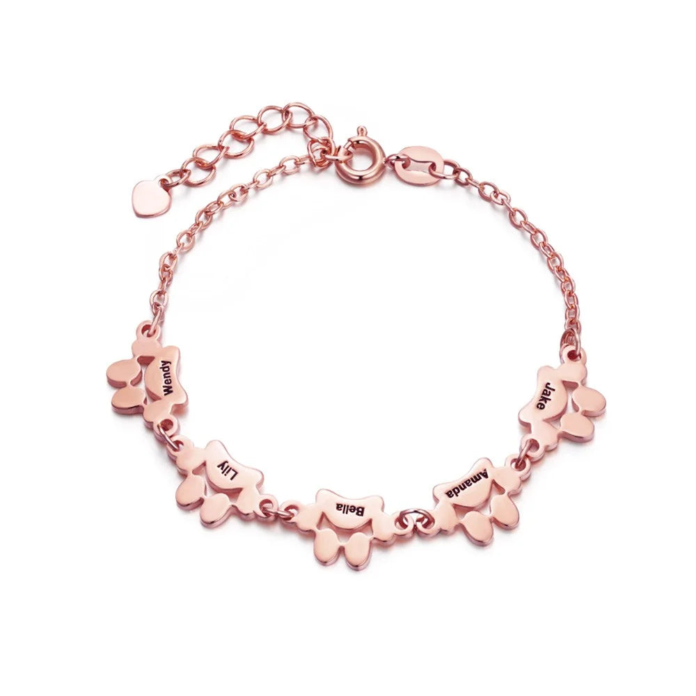 Bracelet chaîne dorée avec pendentifs empreinte et gravure pour animaux de compagnie