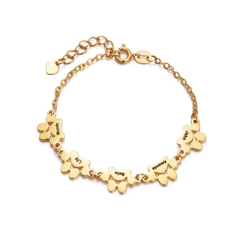 Bracelet chaîne dorée avec pendentifs empreinte et gravure pour animaux de compagnie