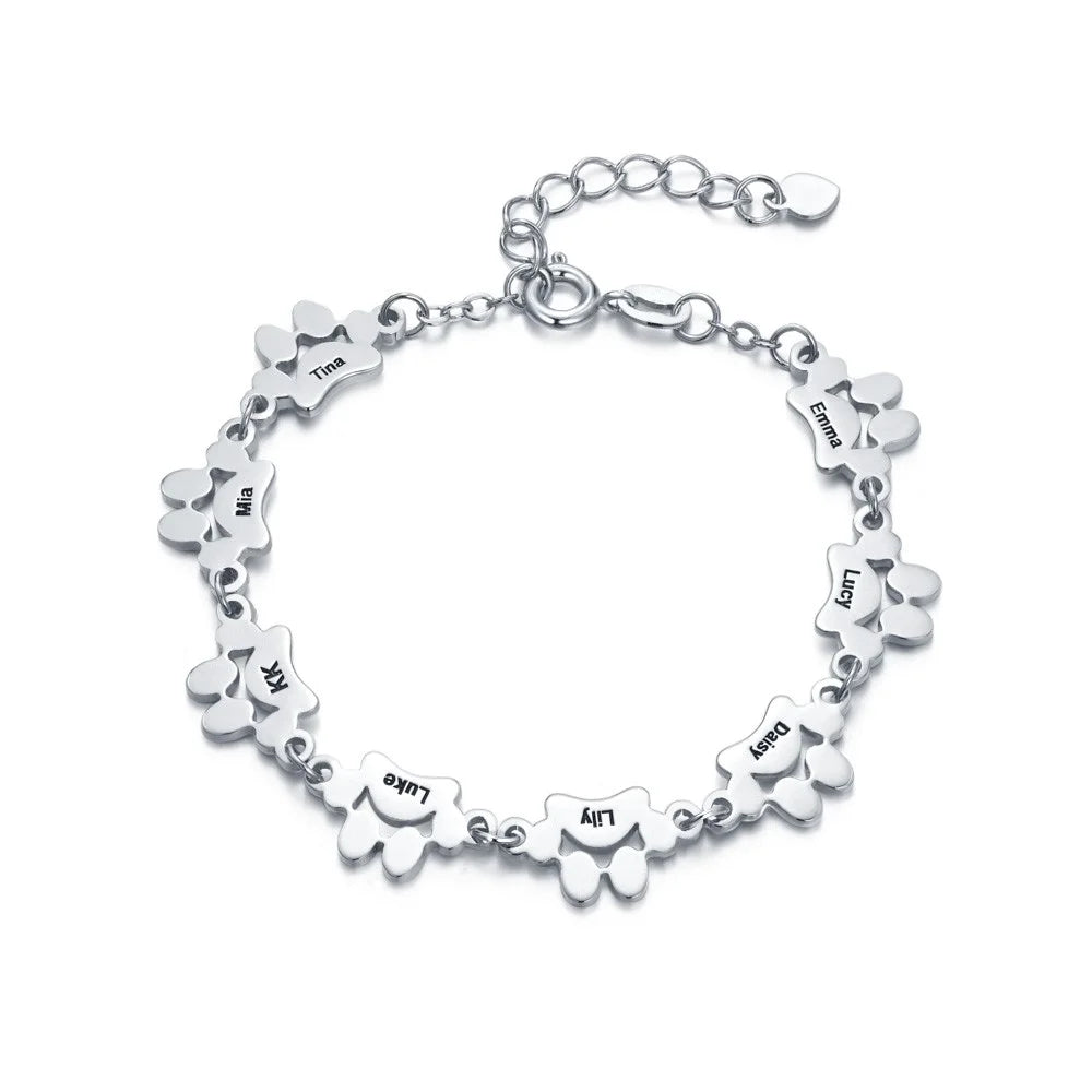 Bracelet chaîne dorée avec pendentifs empreinte et gravure pour animaux de compagnie